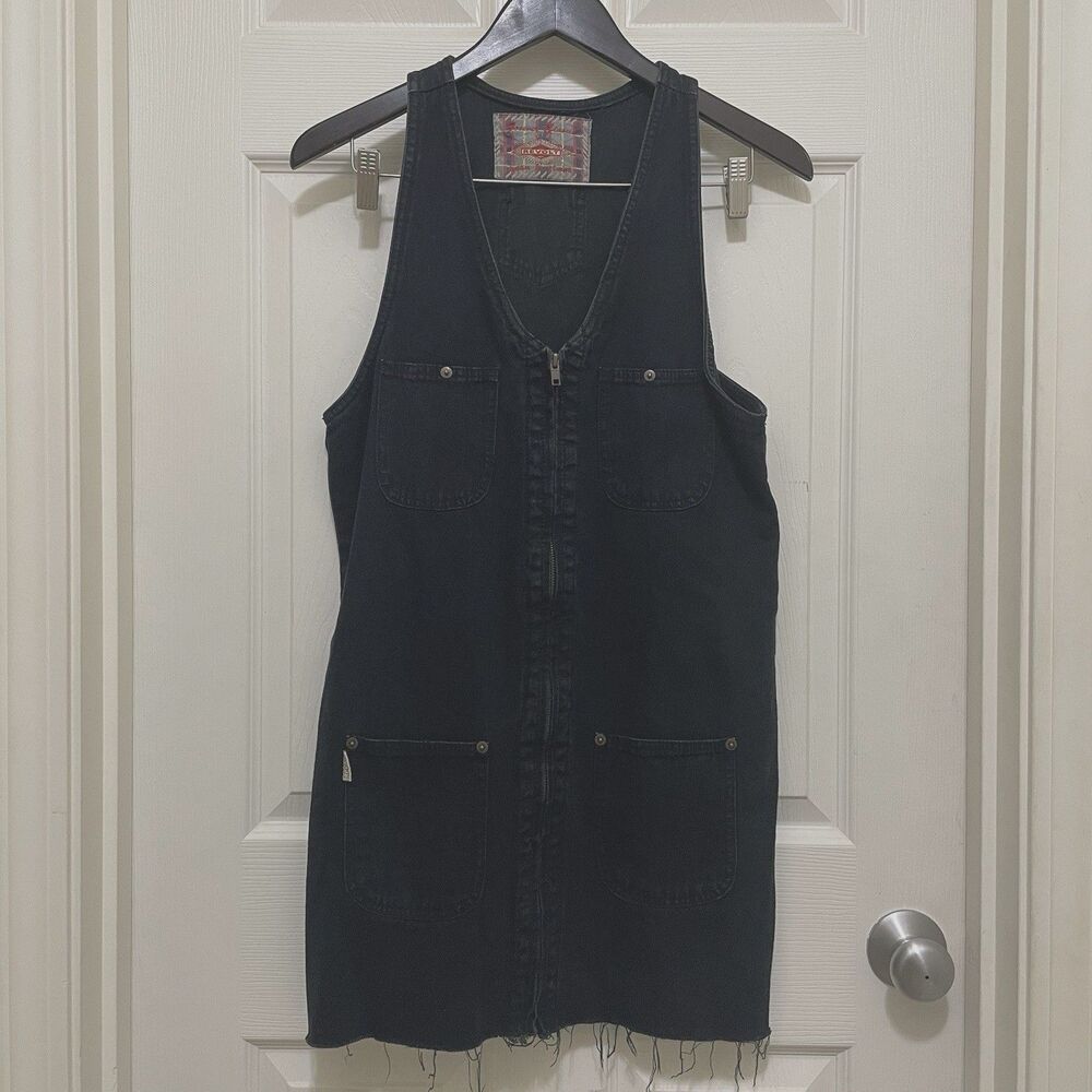 Revolt Full Zip Denim Mini Dress Jumper Black Cut Off Sz X-Small XS Grunge Goth